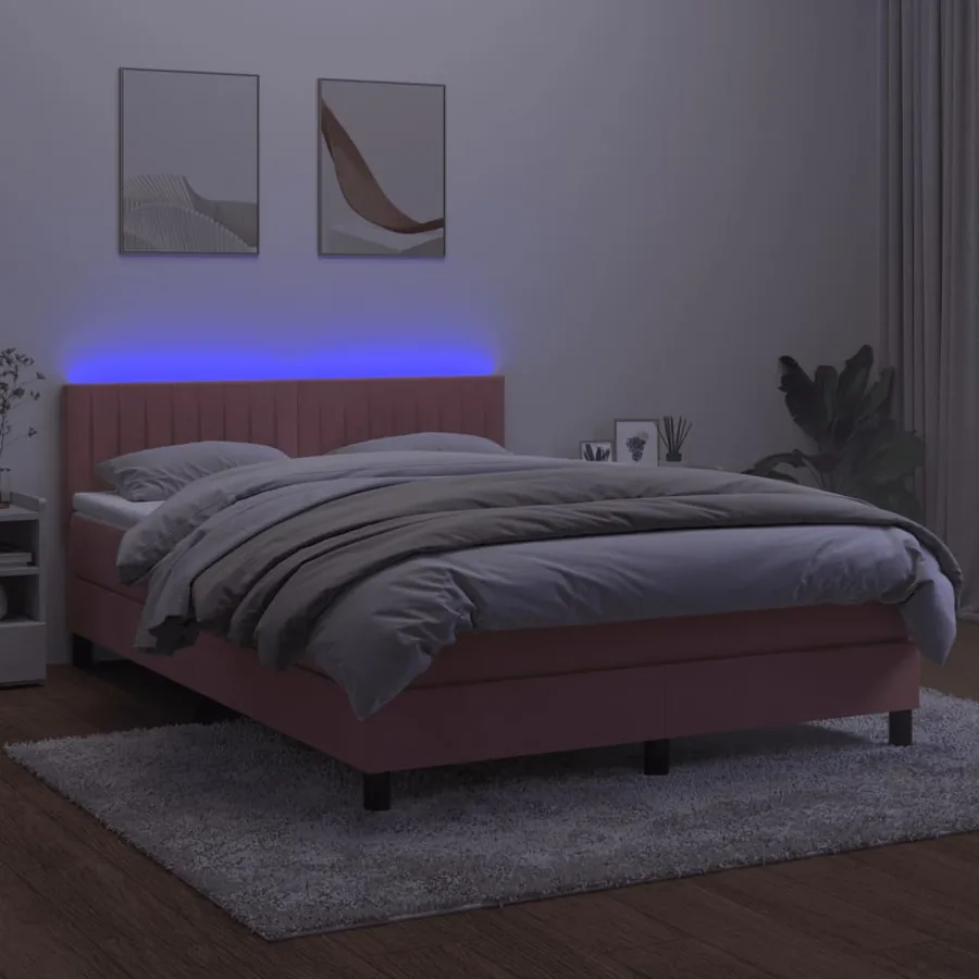 Sommier à lattes de lit avec matelas et LED Rose 140x200 cm - 4