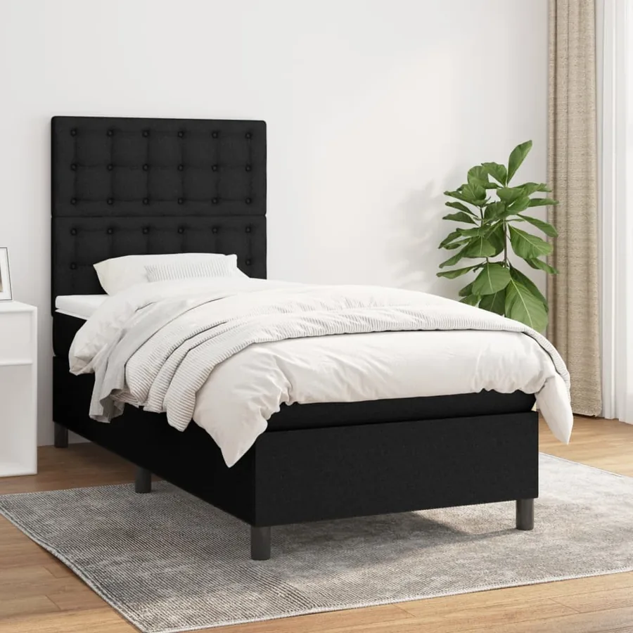 Sommier à lattes de lit avec matelas Noir 100x200 cm Tissu