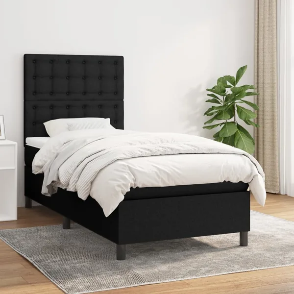 Sommier à lattes de lit avec matelas Noir 100x200 cm Tissu
