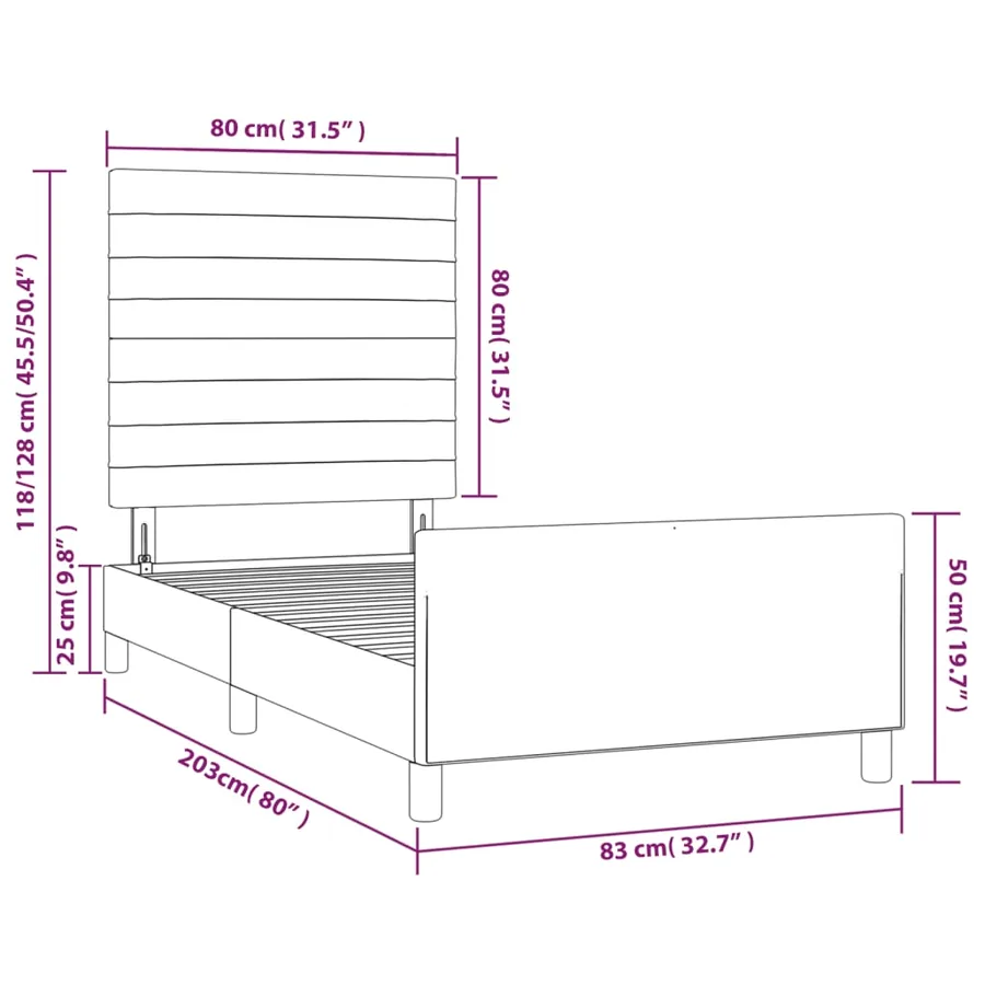 Cadre de lit sans matelas gris clair 80x200 cm tissu - 14