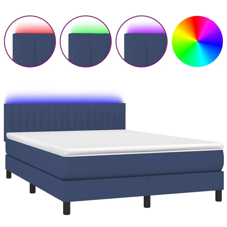 Sommier à lattes de lit avec matelas LED Bleu 140x200 cm Tissu - 2