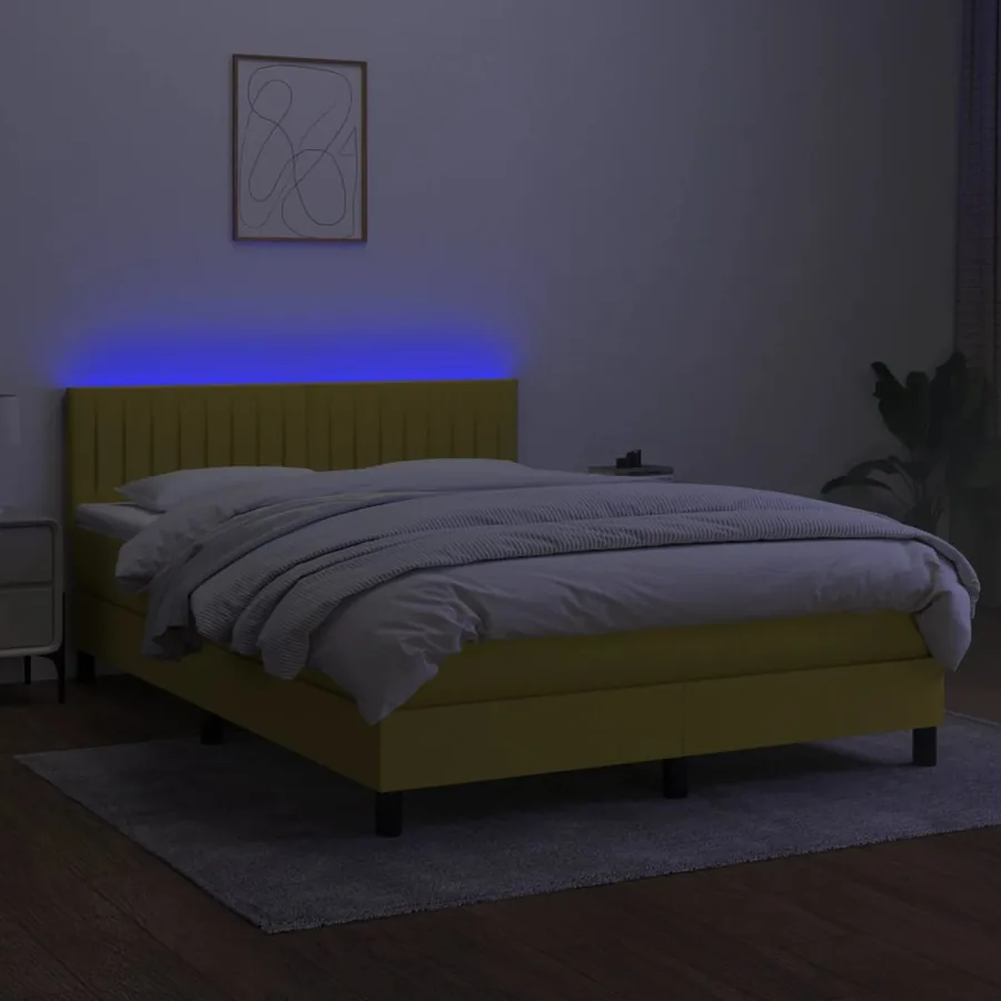 Sommier à lattes de lit avec matelas LED Bleu 140x200 cm Tissu - 4