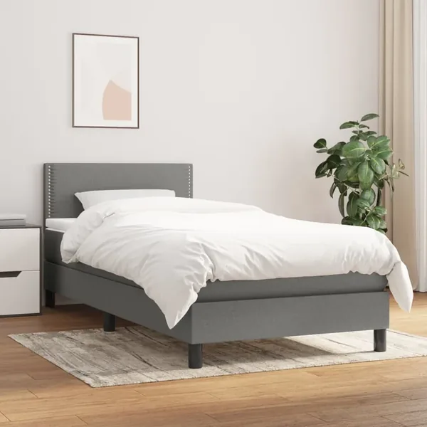 Sommier à lattes de lit et matelas Gris foncé 90x190 cm Tissu
