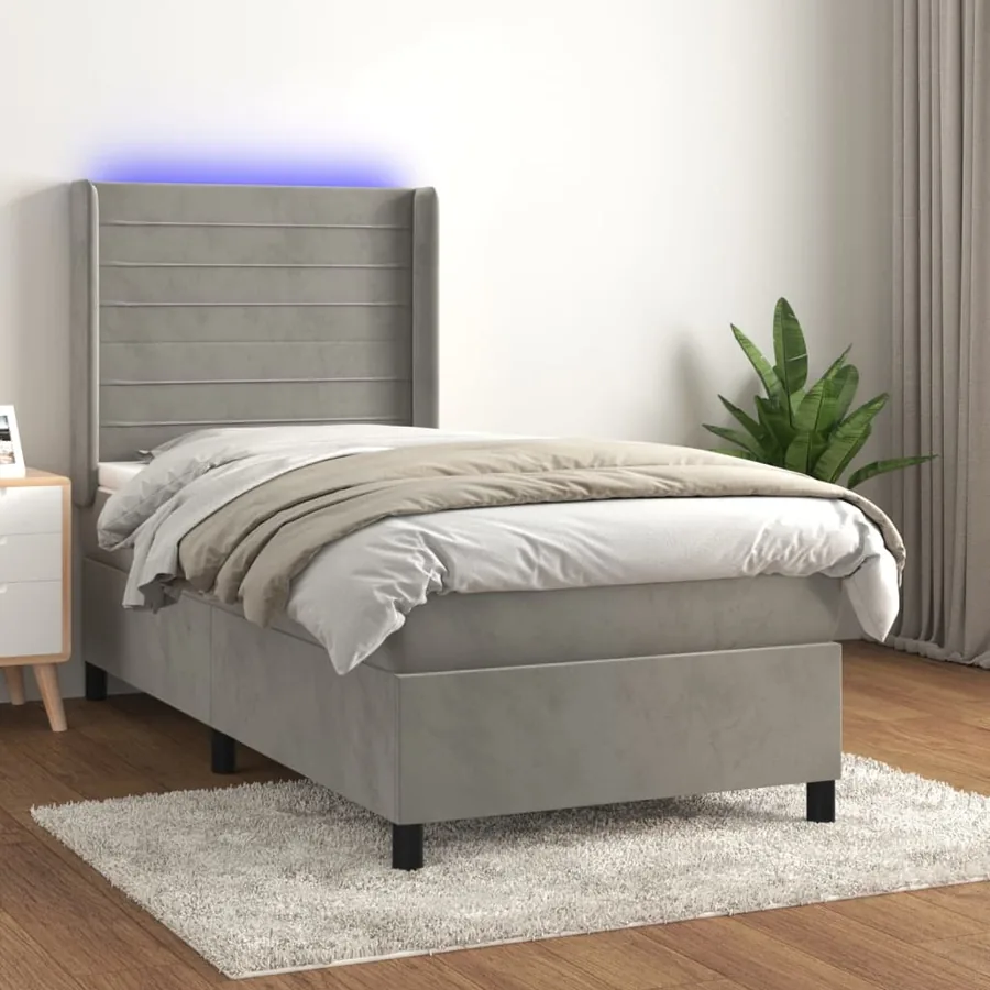Sommier à lattes de lit et matelas et LED Gris clair 90x190cm