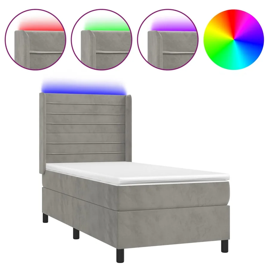 Sommier à lattes de lit et matelas et LED Gris clair 90x190cm - 2