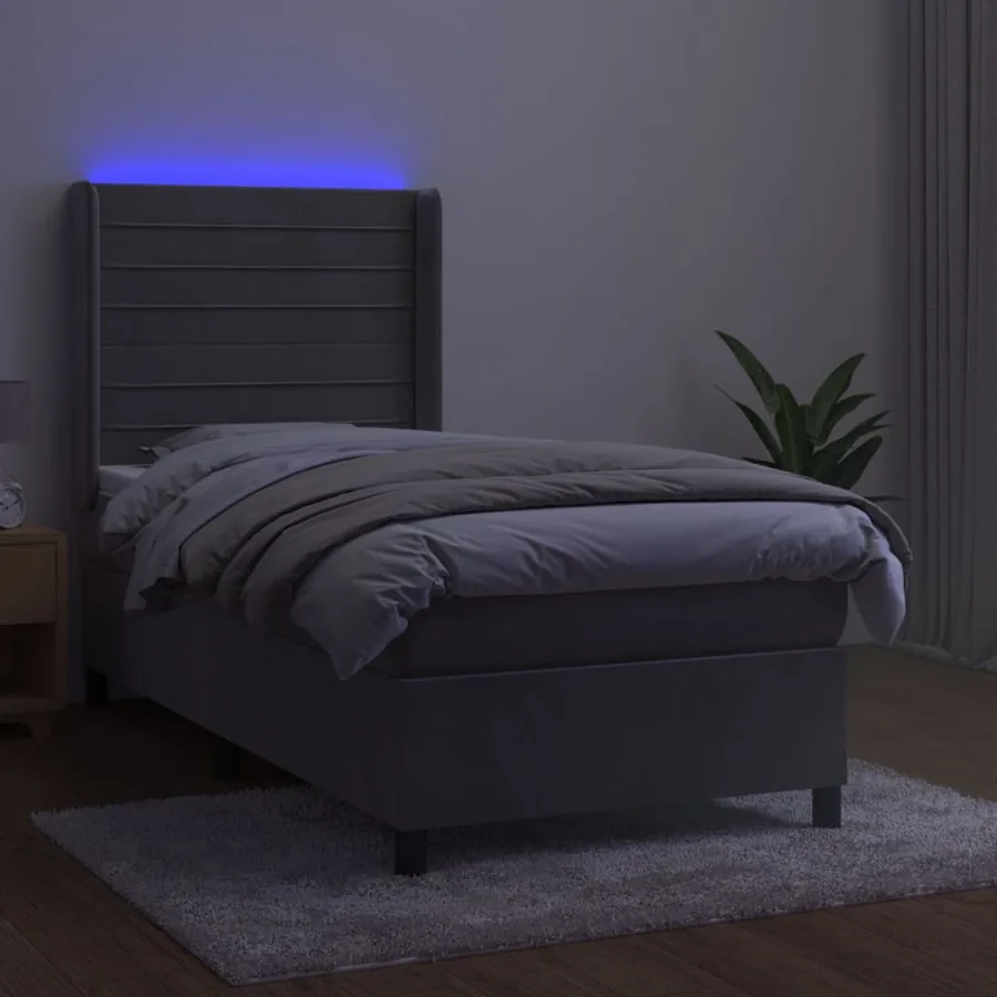Sommier à lattes de lit et matelas et LED Gris clair 90x190cm - 3