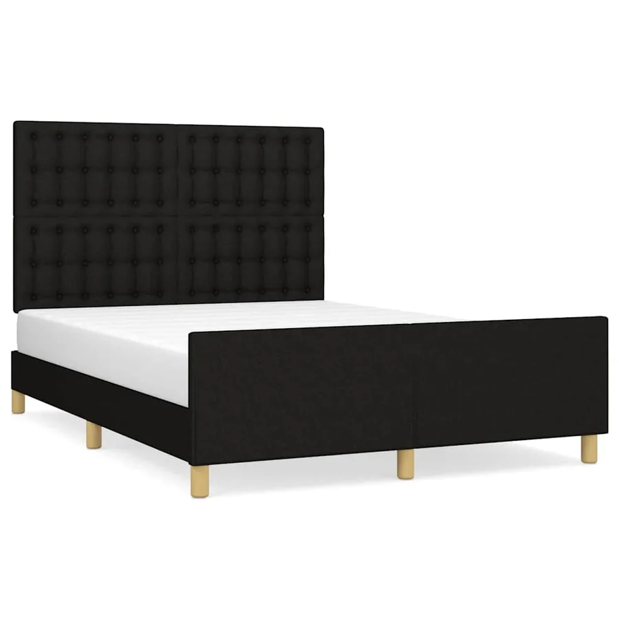 Cadre de lit sans matelas noir 140x190 cm tissu - 2
