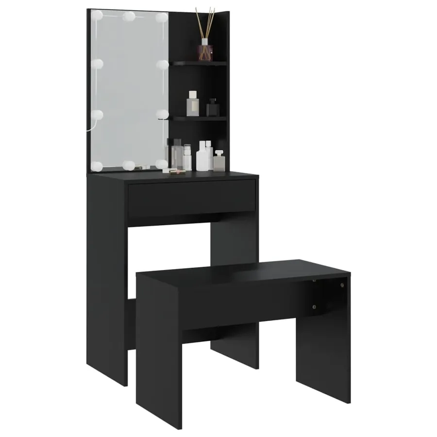 Ensemble de coiffeuse avec LED Noir Bois d'ingénierie - 12