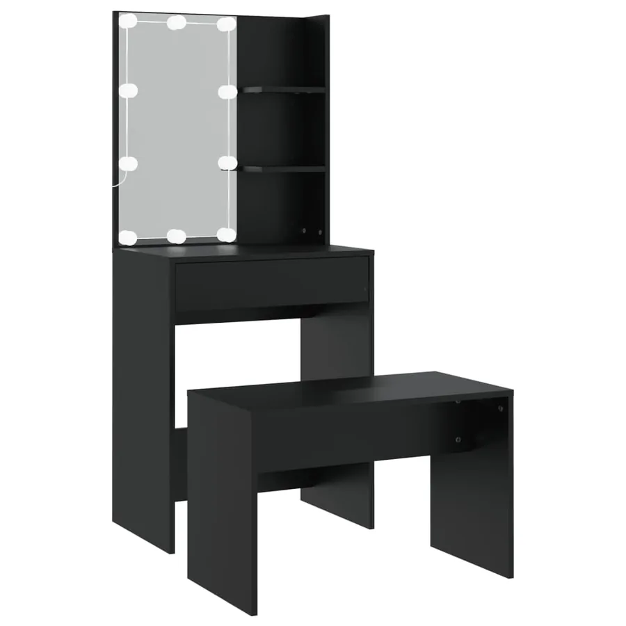 Ensemble de coiffeuse avec LED Noir Bois d'ingénierie - 2