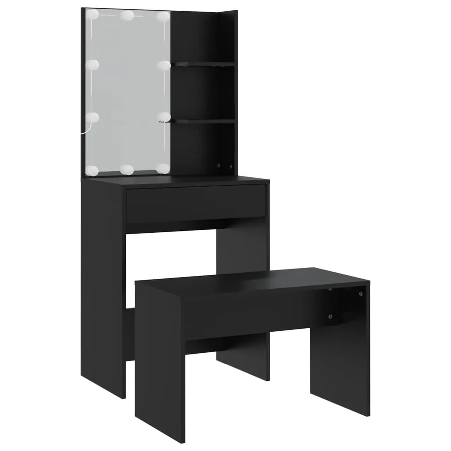 Ensemble de coiffeuse avec LED Noir Bois d'ingénierie - 4