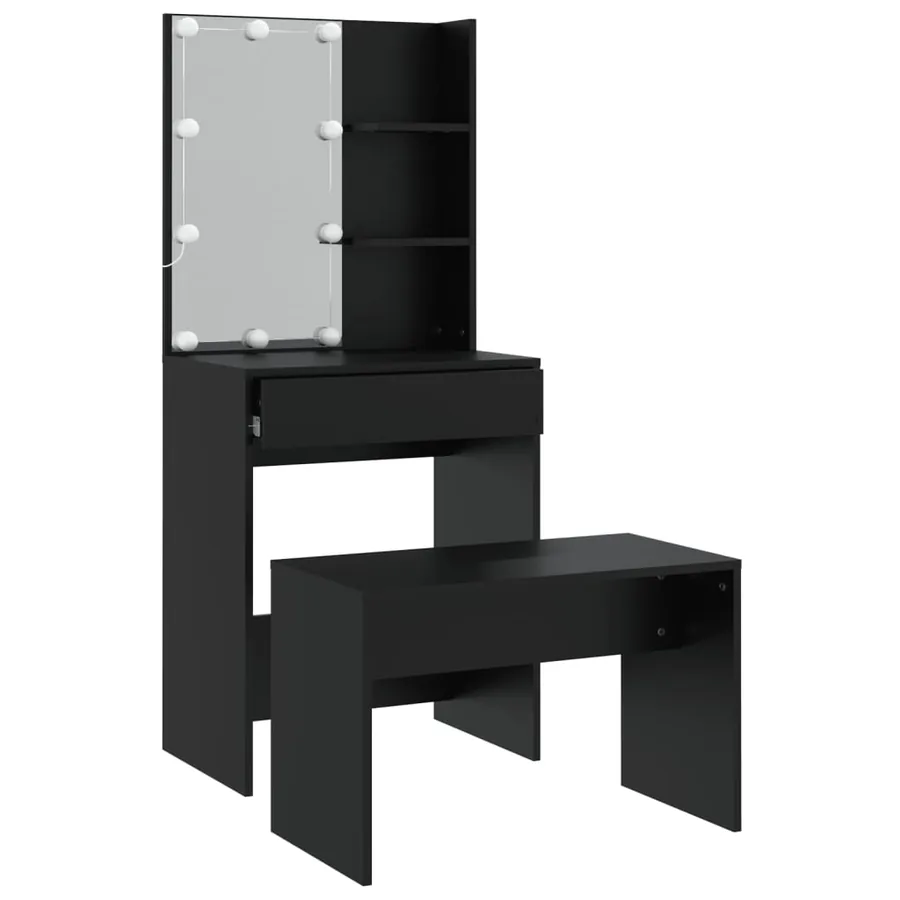 Ensemble de coiffeuse avec LED Noir Bois d'ingénierie - 5