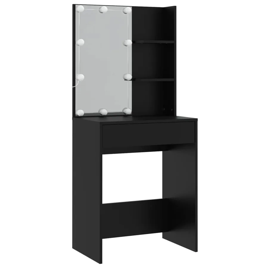 Ensemble de coiffeuse avec LED Noir Bois d'ingénierie - 6