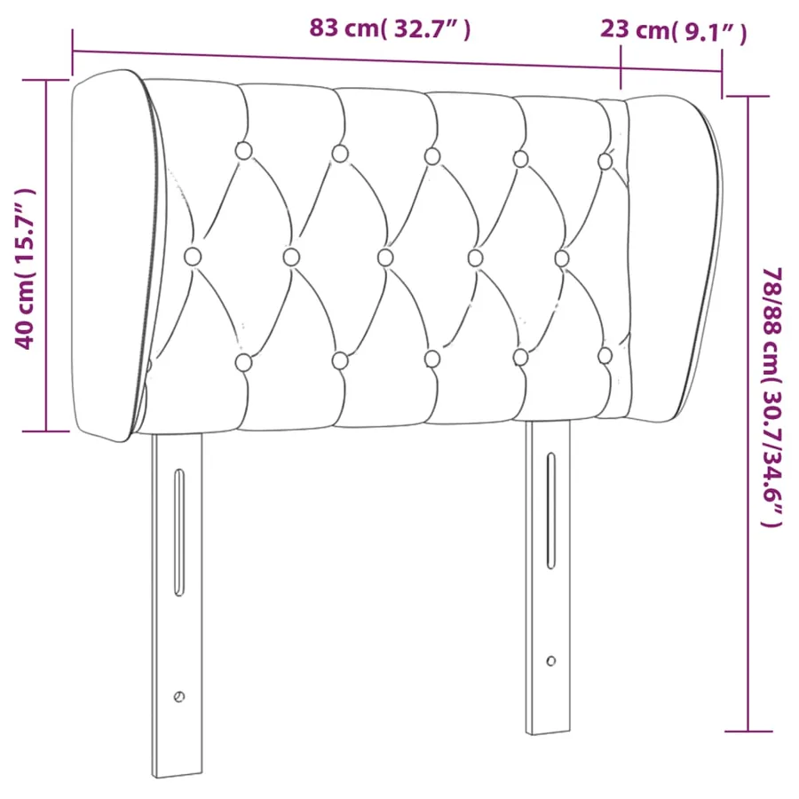 Tête de lit avec oreilles Noir 83x23x78/88 cm Velours - 9