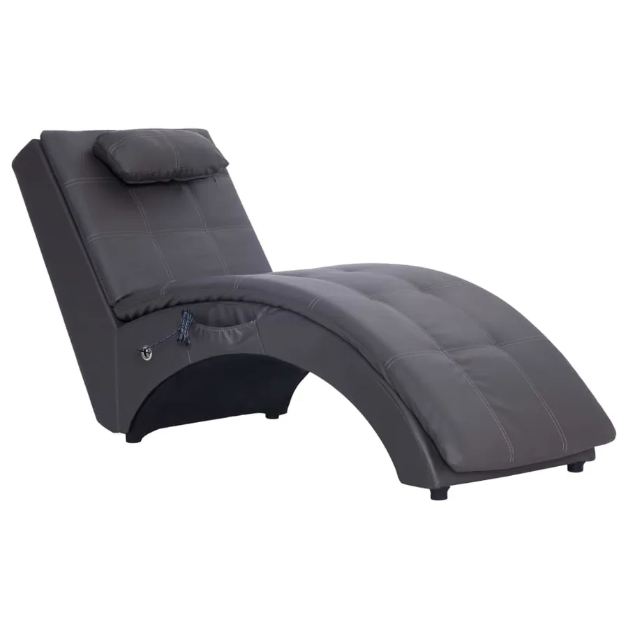 Chaise longue de massage avec oreiller Gris Similicuir - 2
