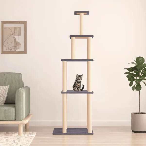Arbre à chat avec griffoirs en sisal gris foncé 183 cm