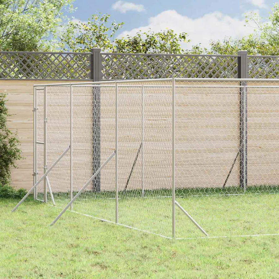 Chenil d'extérieur pour chiens argenté 6x14x2 m acier galvanisé