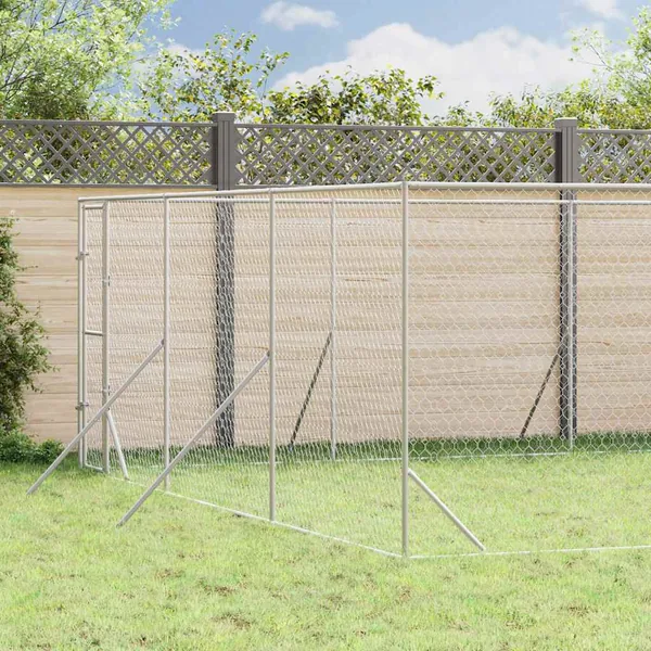 Chenil d'extérieur pour chiens argenté 6x14x2 m acier galvanisé