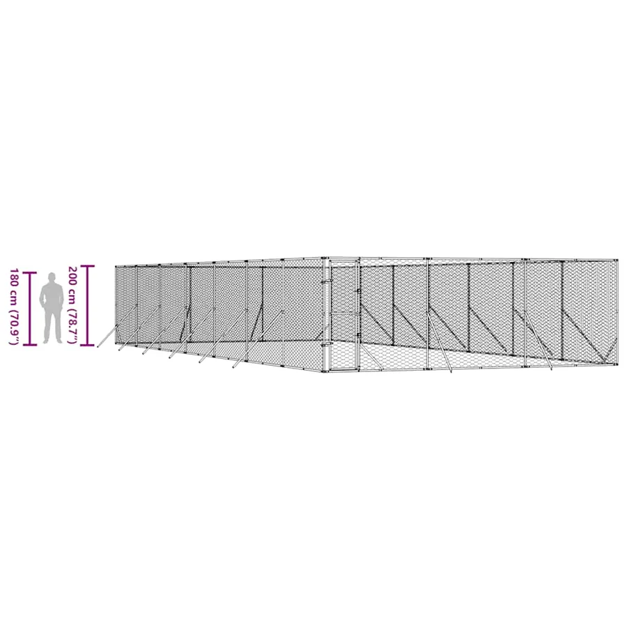 Chenil d'extérieur pour chiens argenté 6x14x2 m acier galvanisé - 10