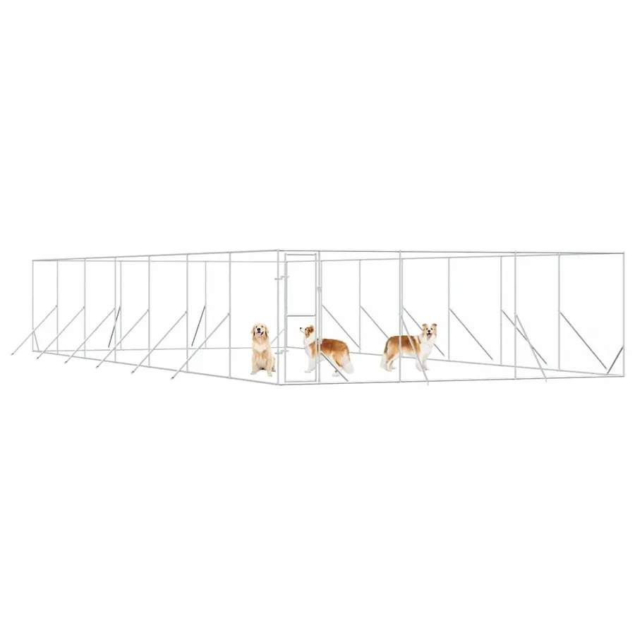 Chenil d'extérieur pour chiens argenté 6x14x2 m acier galvanisé - 4