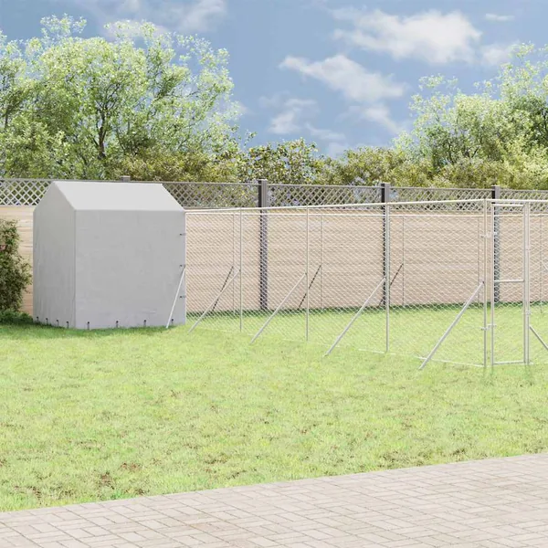 Chenil d'extérieur pour chiens avec toit argenté 10x10x2,5 m