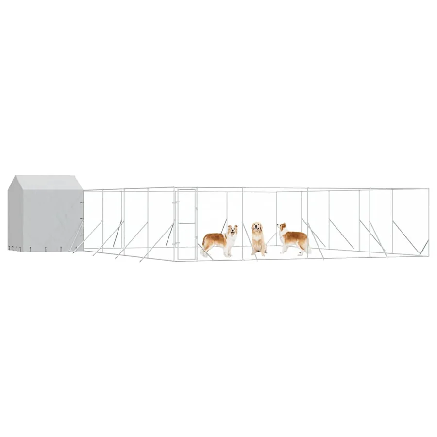 Chenil d'extérieur pour chiens avec toit argenté 10x10x2,5 m - 3