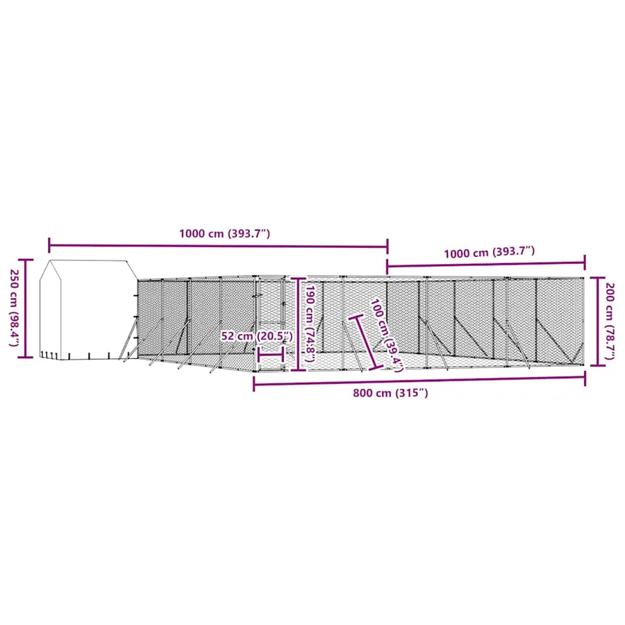 Chenil d'extérieur pour chiens avec toit argenté 10x10x2,5 m - 9