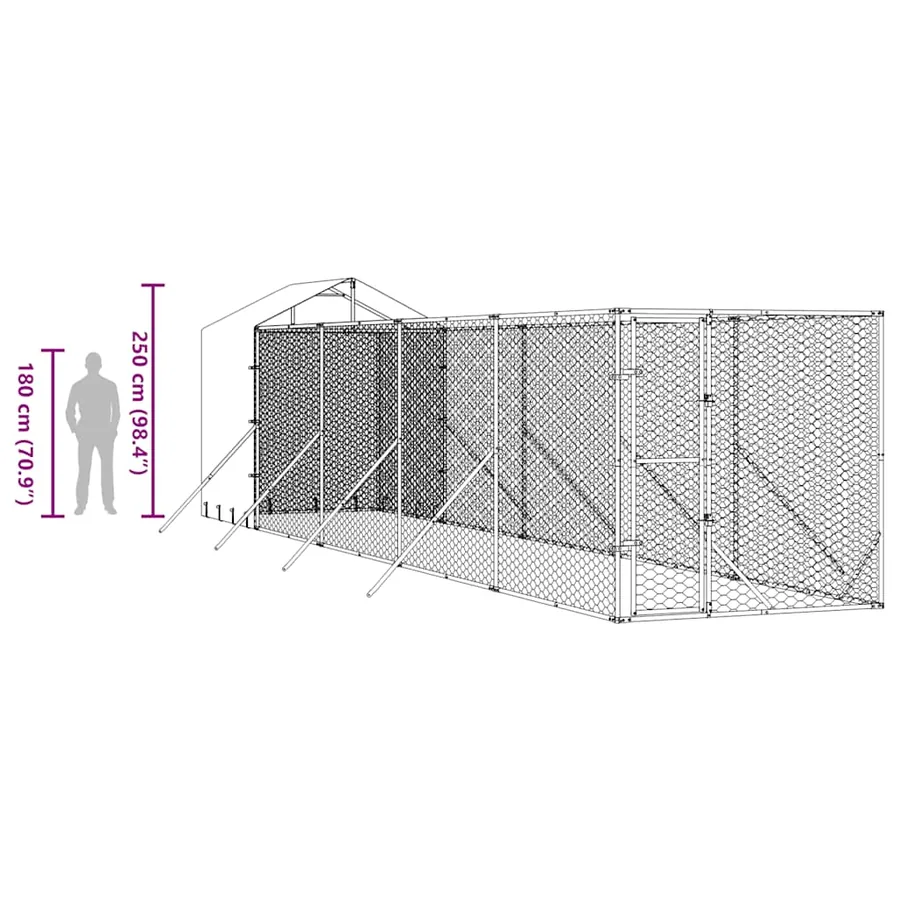 Chenil d'extérieur pour chiens avec toit argenté 2x10x2,5 m - 10