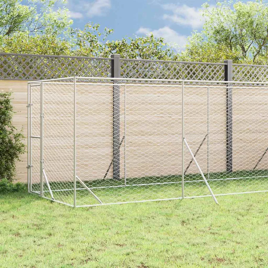 Chenil d'extérieur pour chiens avec toit argenté 2x10x2,5 m - 3
