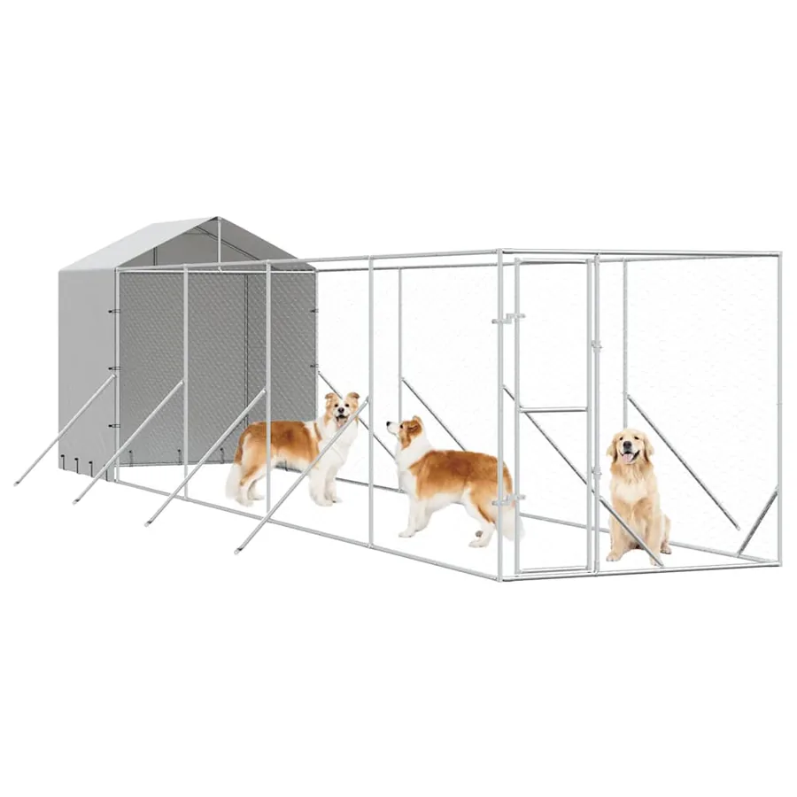 Chenil d'extérieur pour chiens avec toit argenté 2x10x2,5 m - 4