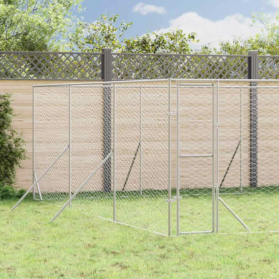 Chenil d'extérieur pour chiens argenté 6x6x2 m acier galvanisé