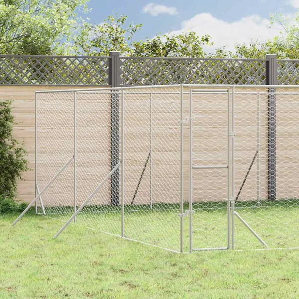 Chenil d'extérieur pour chiens argenté 6x6x2 m acier galvanisé