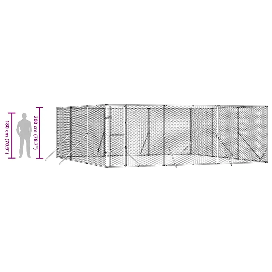 Chenil d'extérieur pour chiens argenté 6x6x2 m acier galvanisé - 10