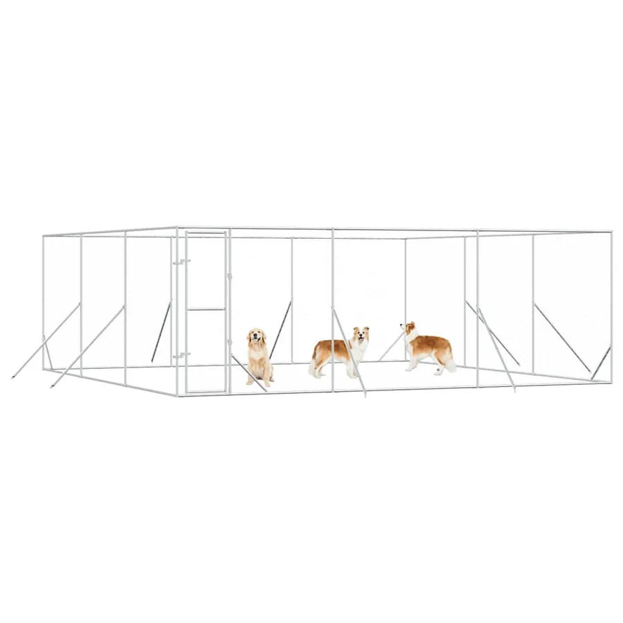 Chenil d'extérieur pour chiens argenté 6x6x2 m acier galvanisé - 4