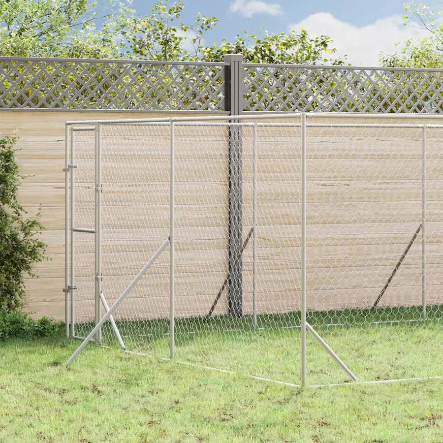 Chenil d'extérieur pour chiens argenté 4x12x2 m acier galvanisé