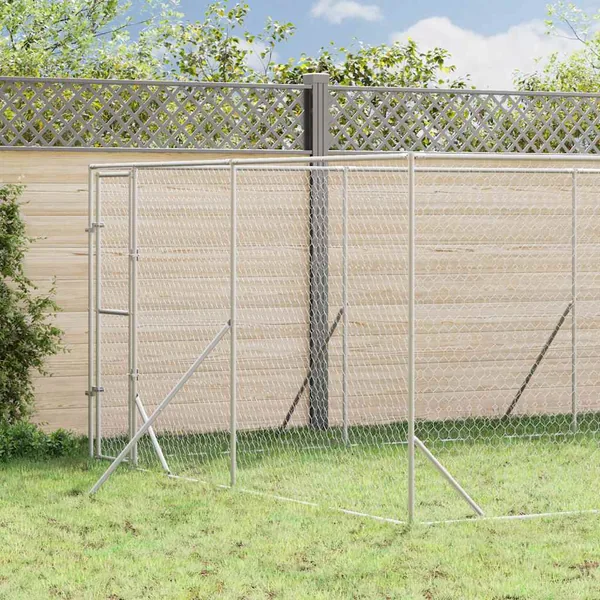 Chenil d'extérieur pour chiens argenté 4x12x2 m acier galvanisé