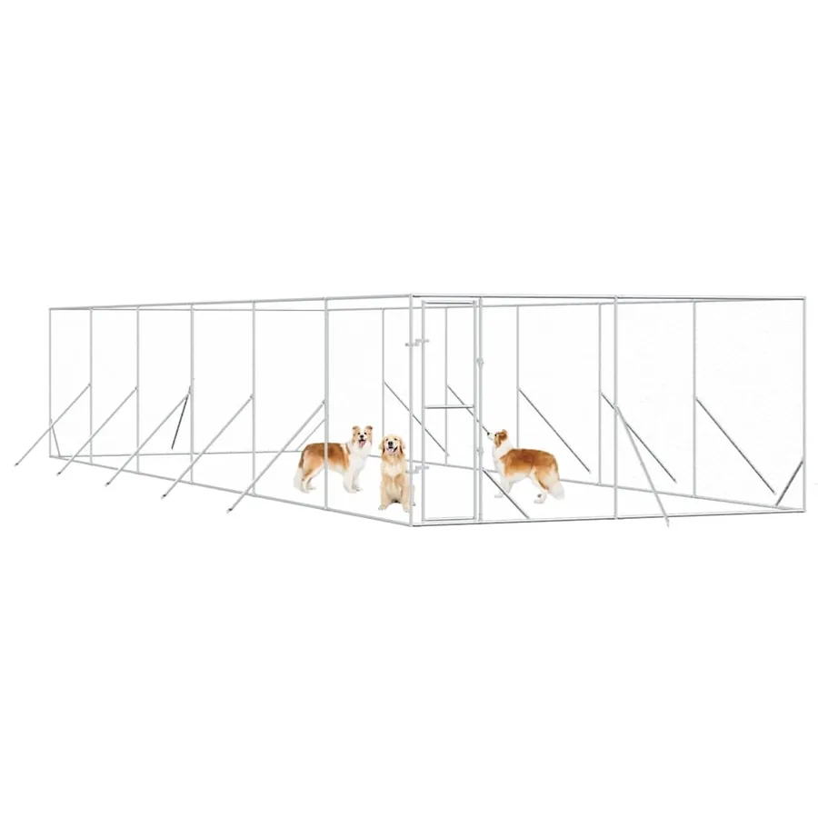 Chenil d'extérieur pour chiens argenté 4x12x2 m acier galvanisé - 3