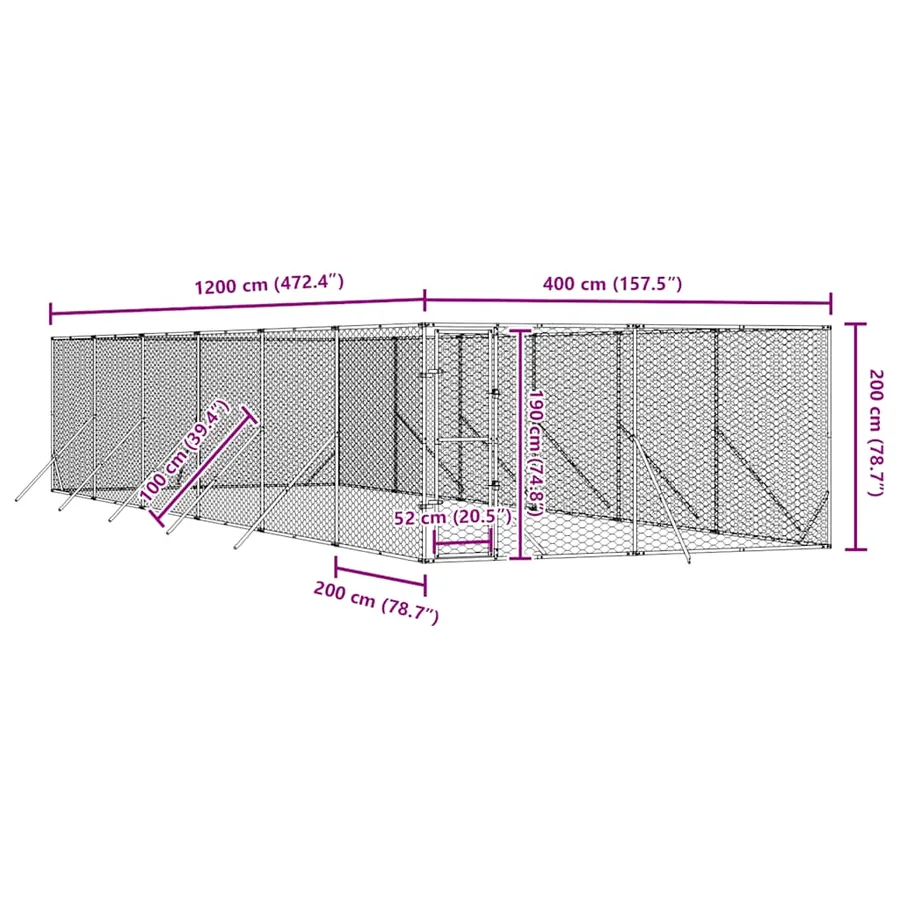 Chenil d'extérieur pour chiens argenté 4x12x2 m acier galvanisé - 8