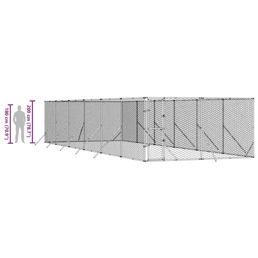 Chenil d'extérieur pour chiens argenté 4x12x2 m acier galvanisé - 9