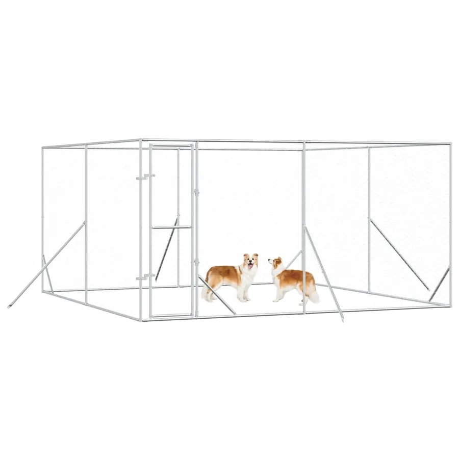 Chenil d'extérieur pour chiens argenté 4x4x2 m acier galvanisé - 3