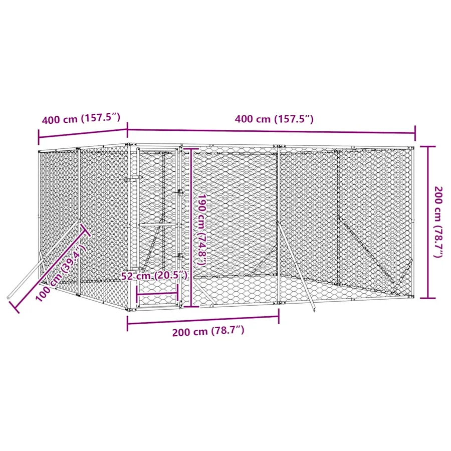 Chenil d'extérieur pour chiens argenté 4x4x2 m acier galvanisé - 8