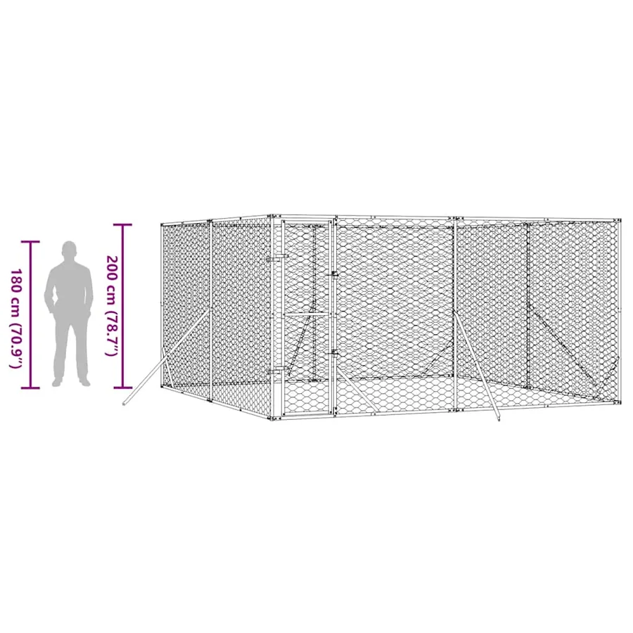 Chenil d'extérieur pour chiens argenté 4x4x2 m acier galvanisé - 9