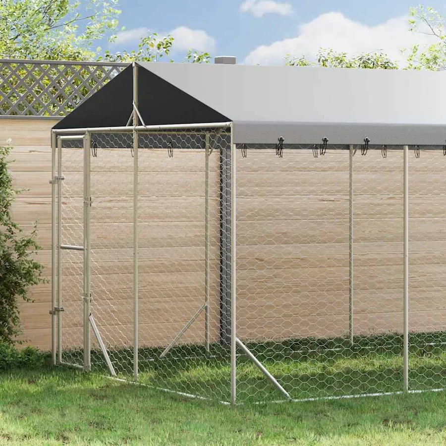 Chenil d'extérieur pour chiens avec toit argenté 3x6x2,5 m