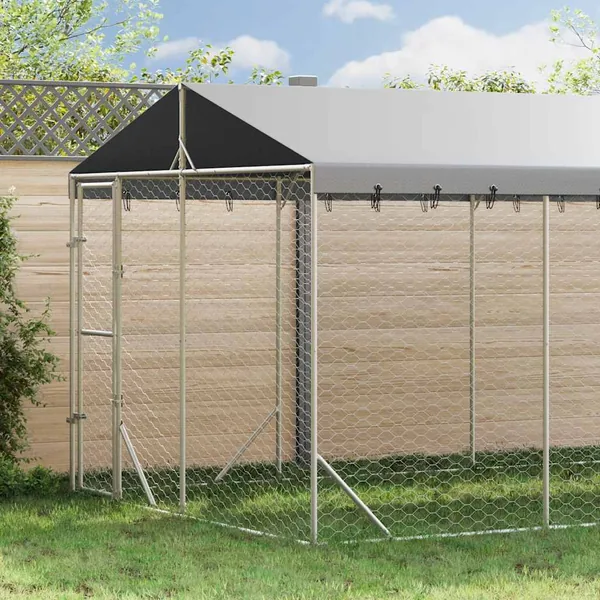 Chenil d'extérieur pour chiens avec toit argenté 3x6x2,5 m