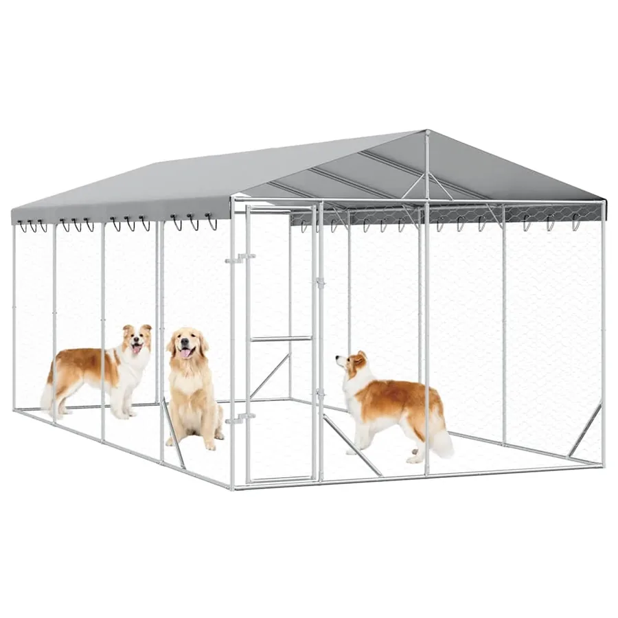 Chenil d'extérieur pour chiens avec toit argenté 3x6x2,5 m - 3