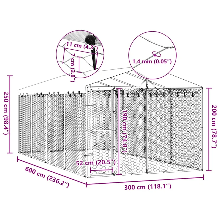 Chenil d'extérieur pour chiens avec toit argenté 3x6x2,5 m - 8