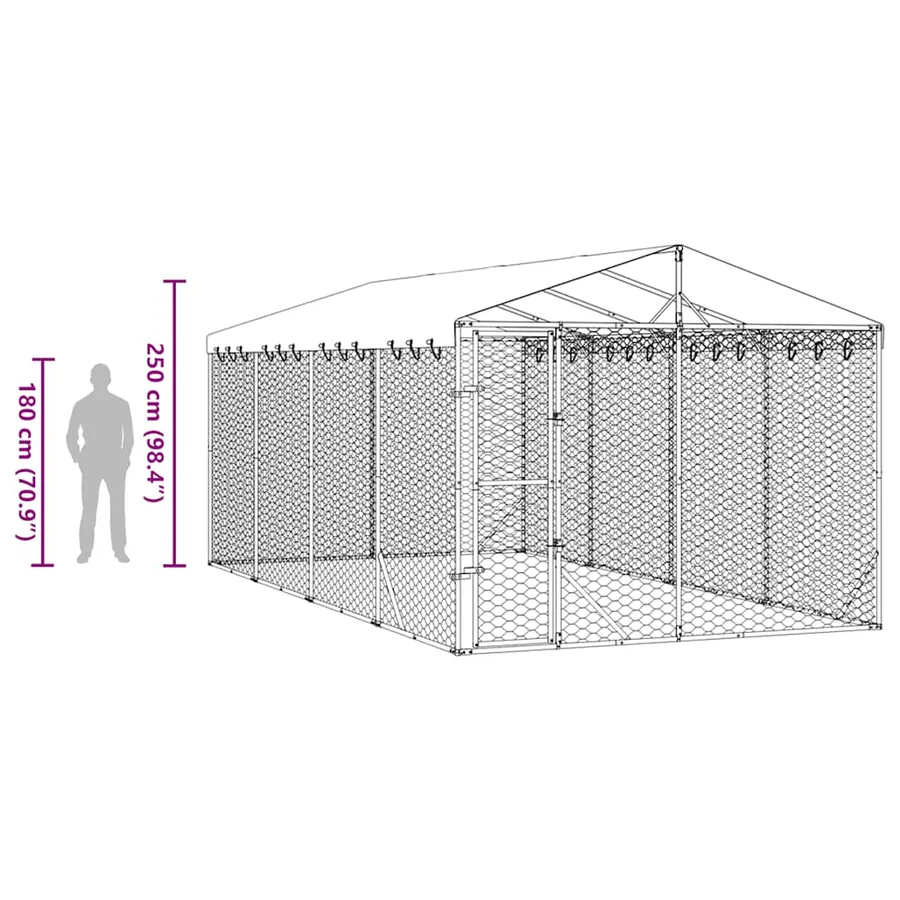 Chenil d'extérieur pour chiens avec toit argenté 3x6x2,5 m - 9