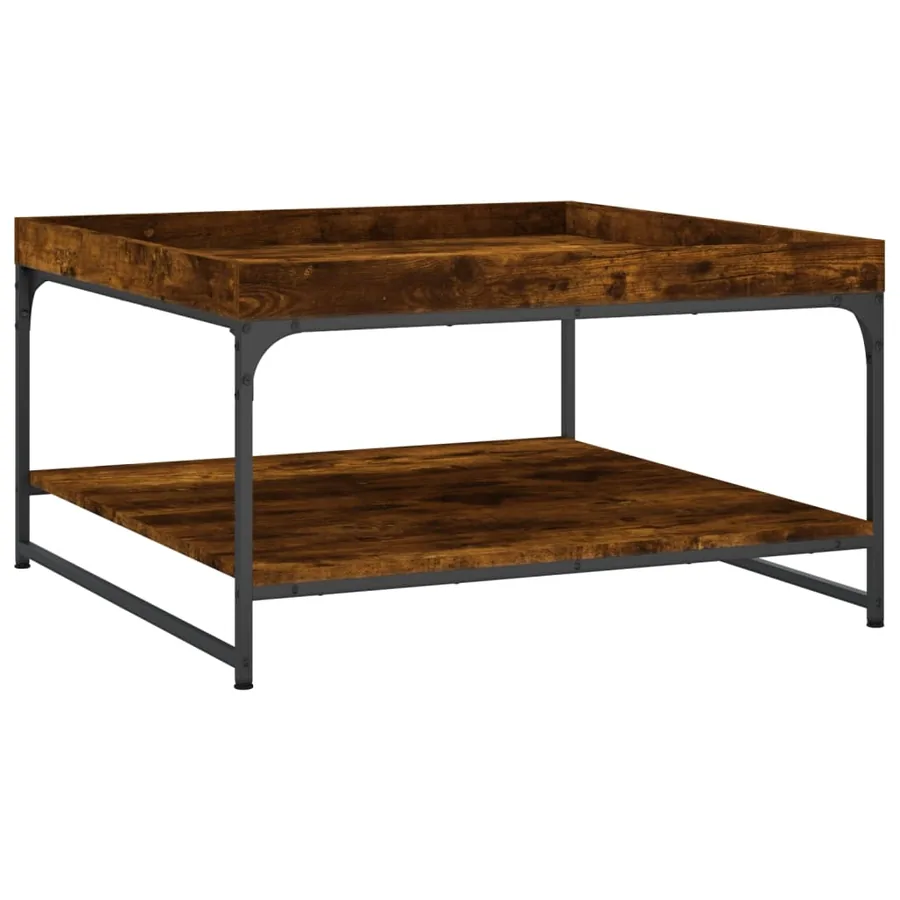 Table basse chêne fumé 80x80x45 cm bois d'ingénierie et fer - 6