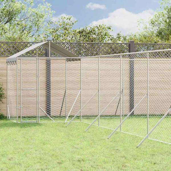 Chenil d'extérieur pour chiens avec toit argenté 12x12x2,5 m