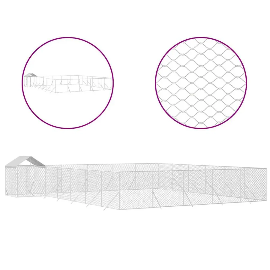 Chenil d'extérieur pour chiens avec toit argenté 12x12x2,5 m - 2