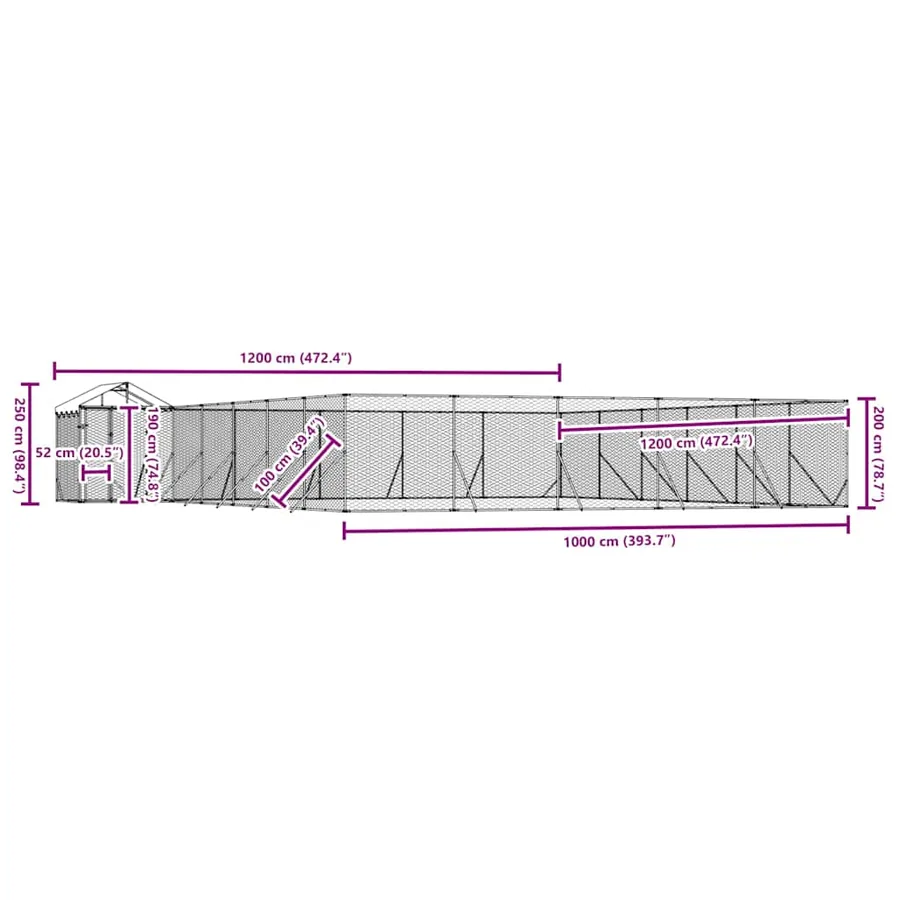 Chenil d'extérieur pour chiens avec toit argenté 12x12x2,5 m - 4